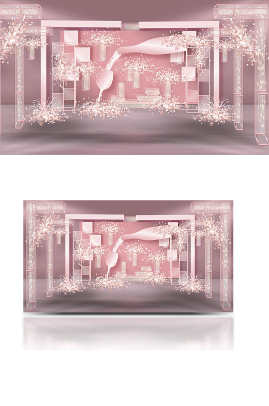 香槟主题粉色婚礼设计合影清新背景板
