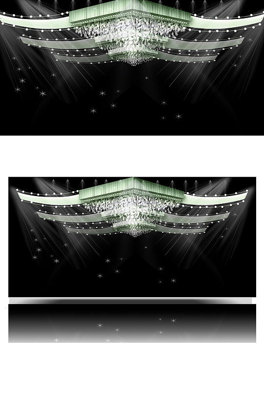 手绘婚礼吊顶效果图绿色舞台仪式区水晶灯-众图网