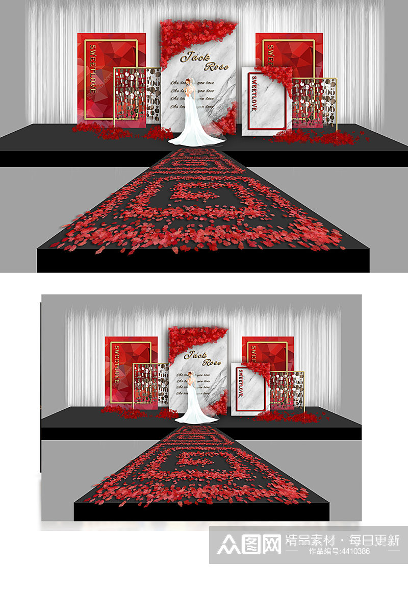 红黑色大理石婚礼背景舞台仪式区简约合影素材