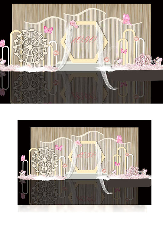室内设计香槟色婚礼迎宾区六边形拱门效果图-众图网