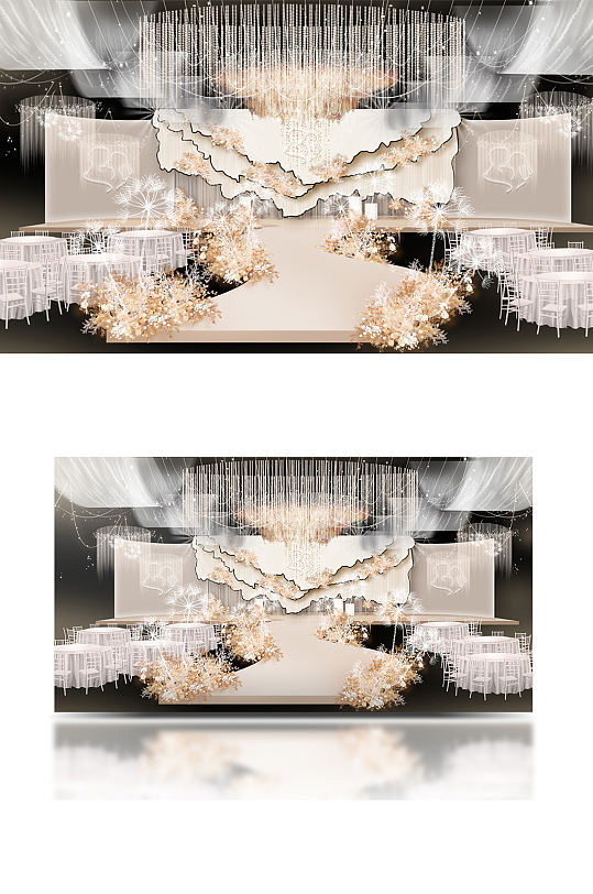 香槟色蒲公英婚礼效果图舞台仪式区轻奢-众图网