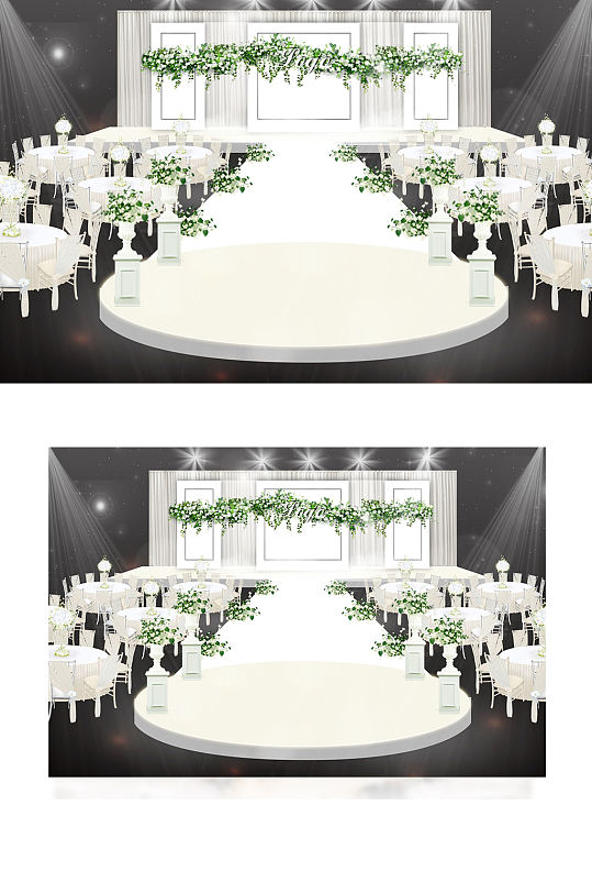 白绿简约主背景婚礼效果图迎宾舞台仪式区-众图网