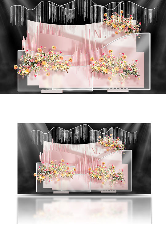 简约粉白色婚礼迎宾区合影背景板清新-众图网