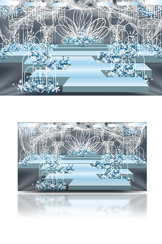蓝色婚礼舞台效果图仪式区浪漫唯美清新-众图网
