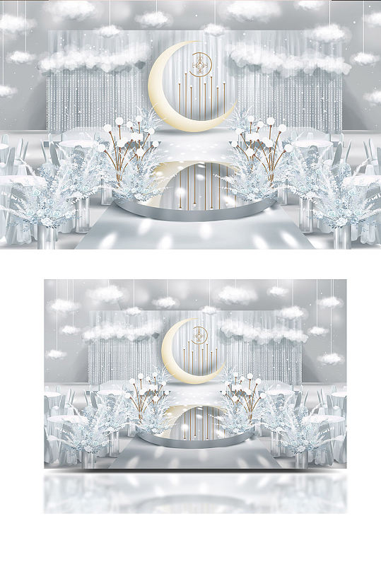 淡蓝雾霾蓝简约意境月亮主题婚礼效果图舞台-众图网