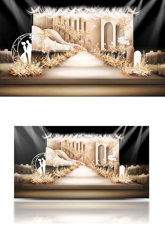 唯美花嫁香槟白色婚礼效果图舞台仪式区唯美-众图网