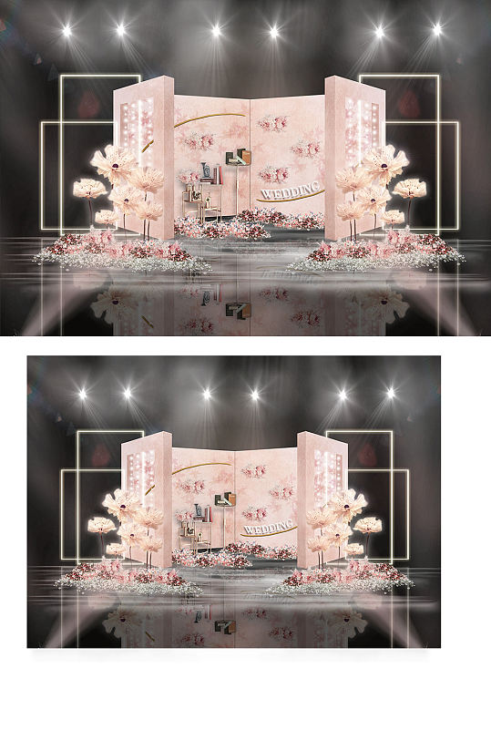 粉色立体展示空间镂空拱门创意婚礼效果图-众图网