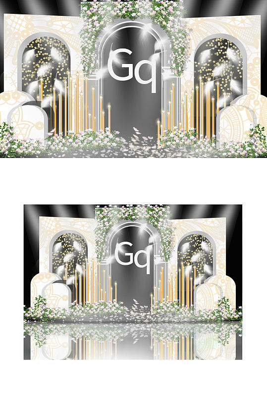 香槟色简约婚礼迎宾区效果图合影背景板-众图网