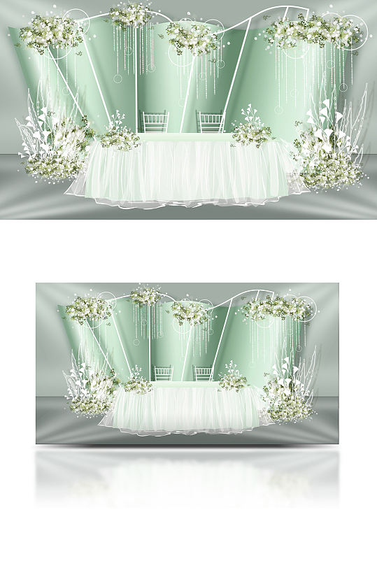 简约清新白绿色婚礼签到区效果图-众图网