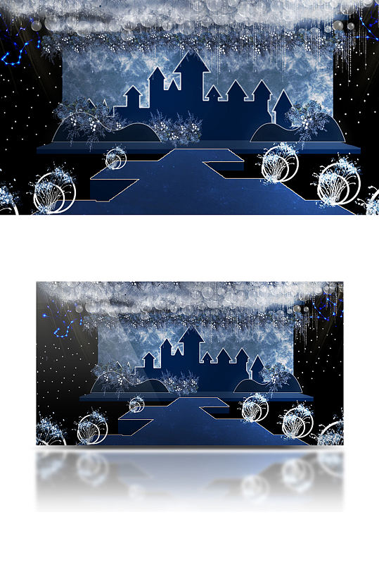 原创蓝色星空婚礼舞台城堡梦幻仪式区-众图网