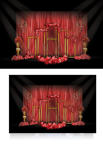 欧式红色婚礼迎宾区效果图背景合影