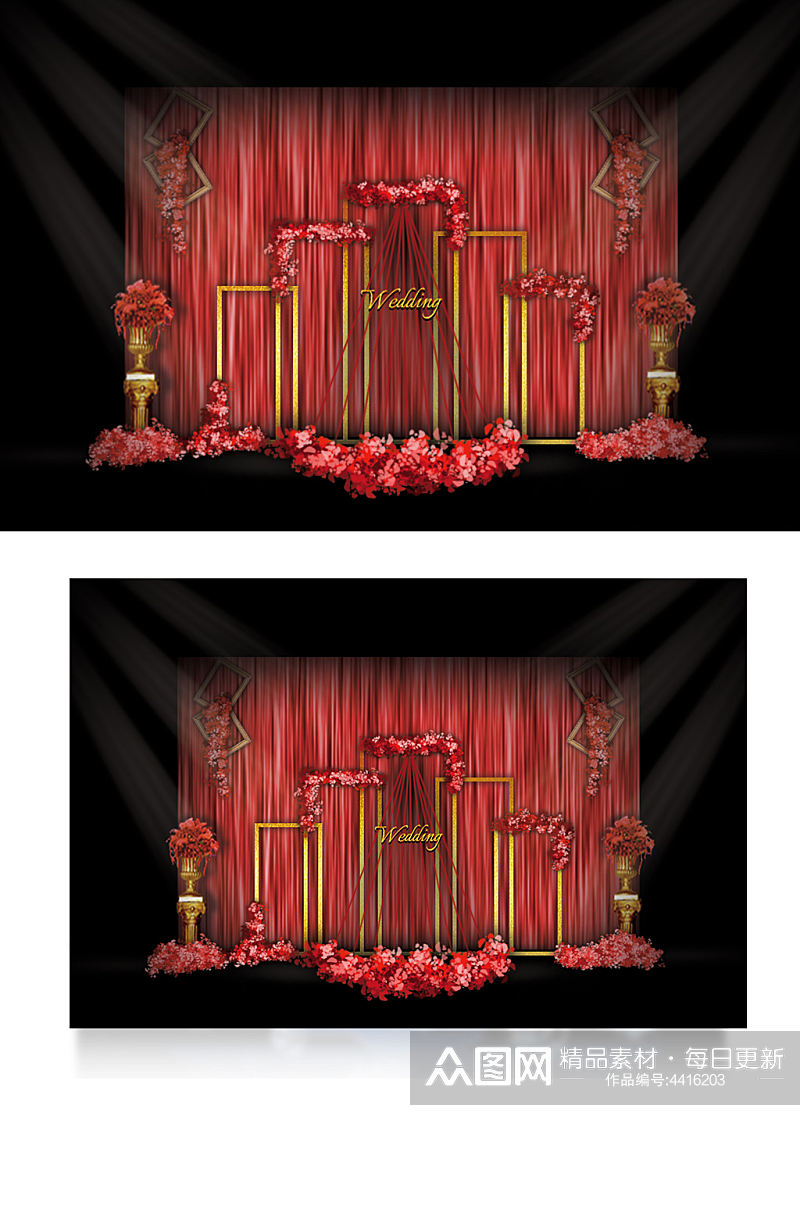 欧式红色婚礼迎宾区效果图背景合影素材