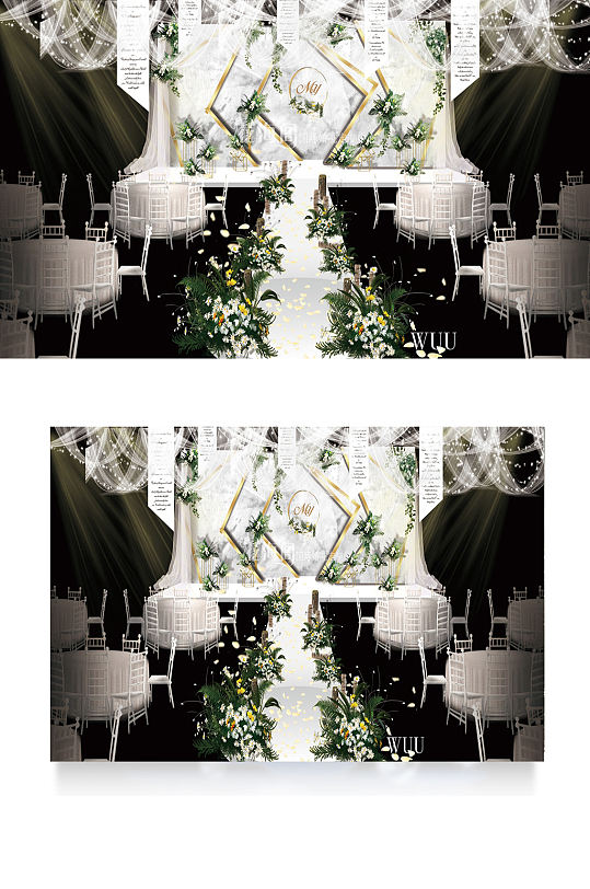 森系婚礼效果图白色大理石婚礼效果图舞台-众图网