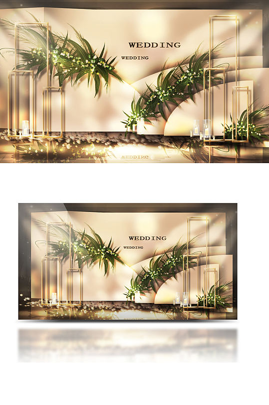 香槟色婚礼合影区效果图背景板合影迎宾-众图网