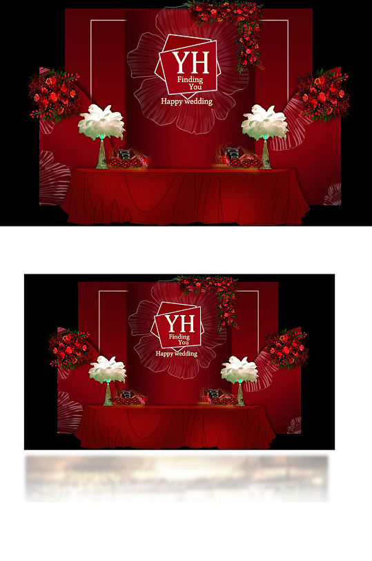 红色婚礼效果图签到区梦幻唯美简约大气-众图网