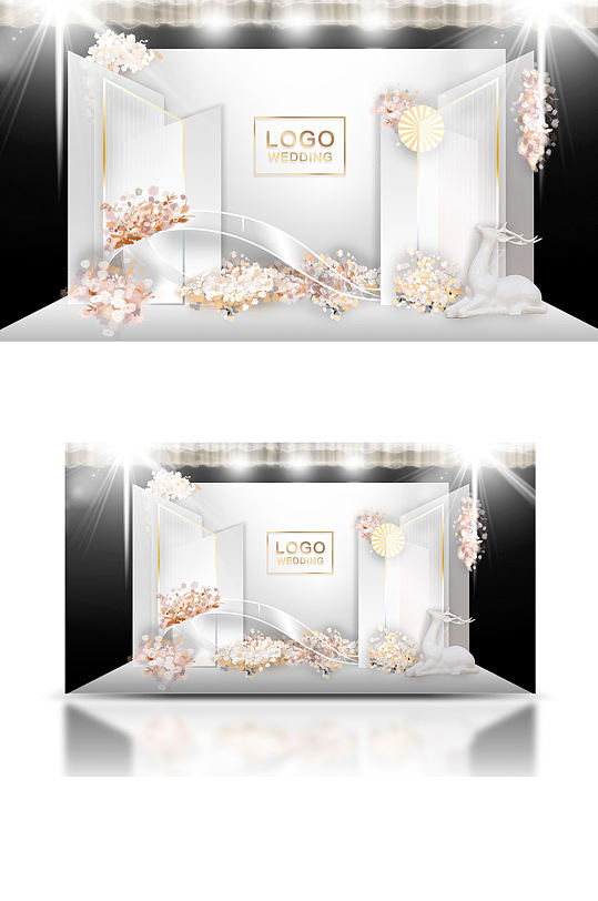 唯美简约几何白色婚礼迎宾区效果图合影白金-众图网