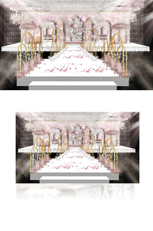 粉色浪漫欧式婚礼效果图舞台仪式区梦幻-众图网