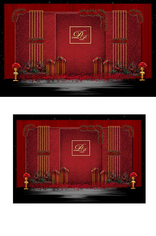 大红色婚礼迎宾区欧式大红合影区背景板-众图网