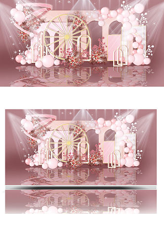 粉色婚礼效果图可爱气球宝宝宴卡通摩天轮