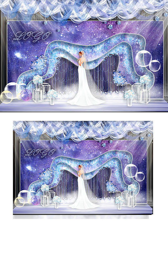 蓝色星空婚礼效果图梦幻唯美浪漫大气背景板-众图网