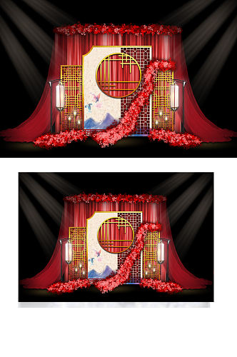 中式婚礼红色福字素材浪漫大气合影背景板