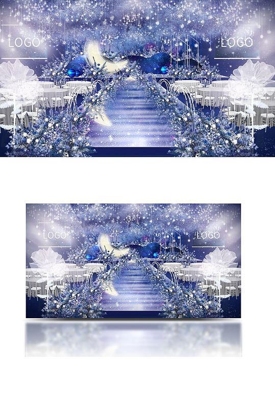 蓝色星空婚礼效果图舞台仪式区浪漫温馨-众图网