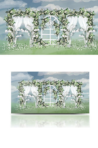 小清新白绿色草坪婚礼效果图浪漫温馨背景