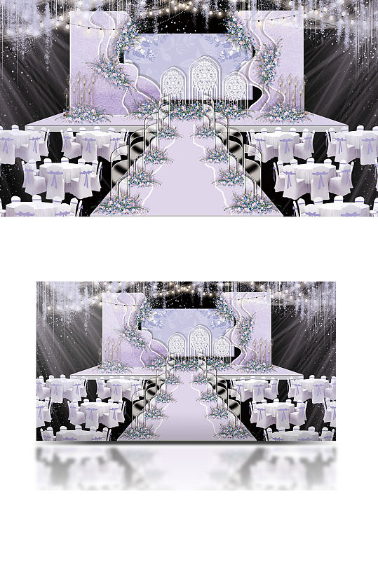 粉紫色舞台婚礼效果图梦幻仪式区浪漫-众图网