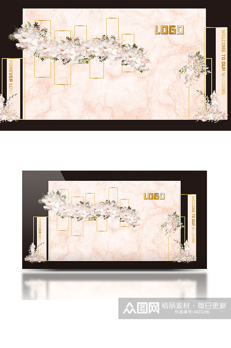 韩式粉色大理石婚礼背景签到香槟色合影背景素材