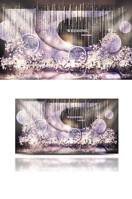 紫色婚礼合影区效果图梦幻唯美迎宾背景-众图网