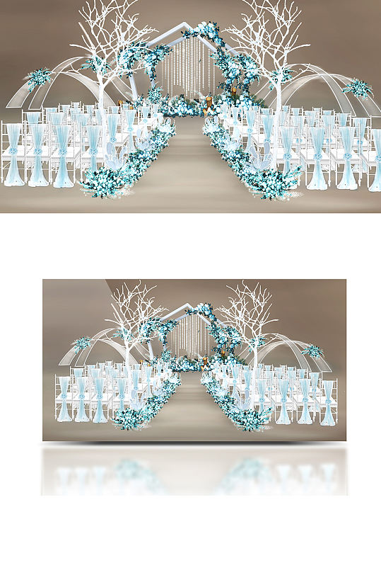 蒂芙尼蓝婚礼展示照片区浪漫清新舞台仪式区-众图网