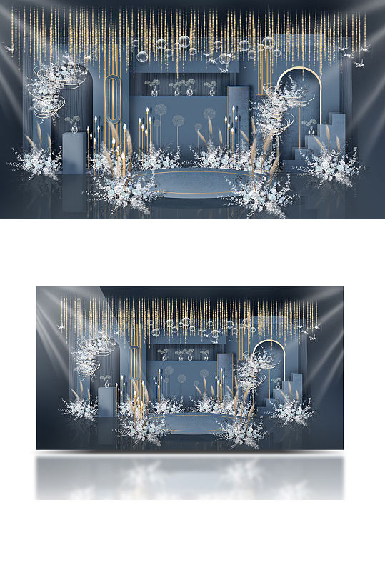 雾霾蓝婚礼效果图合影迎宾背景板金色-众图网