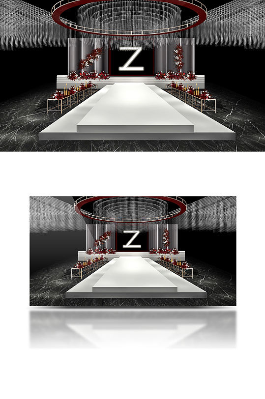 秀场风婚礼手绘效果图红白舞台仪式区浪漫-众图网