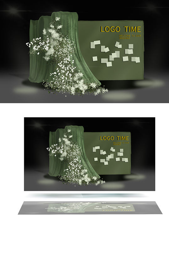 牛油果绿婚礼效果图小众婚礼迎宾区背景板-众图网