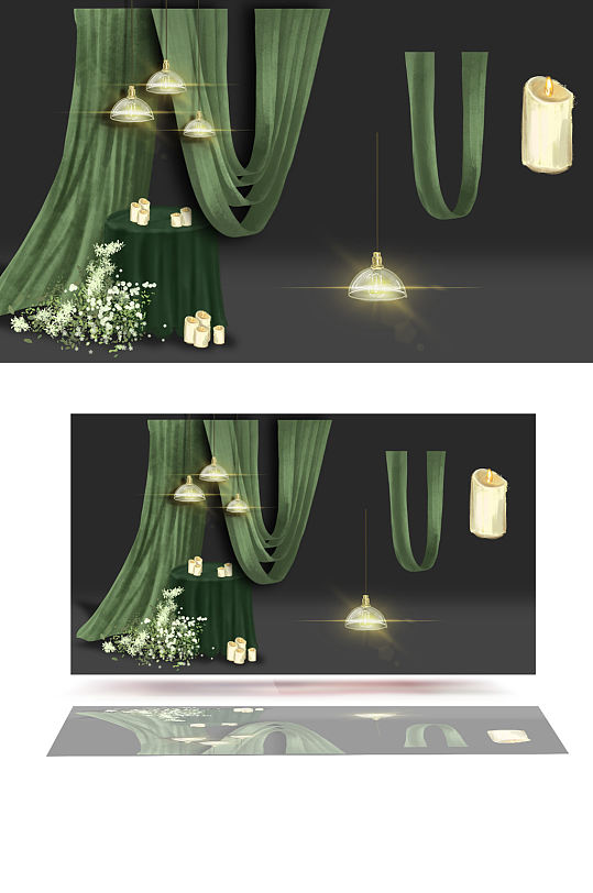 小众婚礼白绿色层次布艺悬挂清新甜品台-众图网