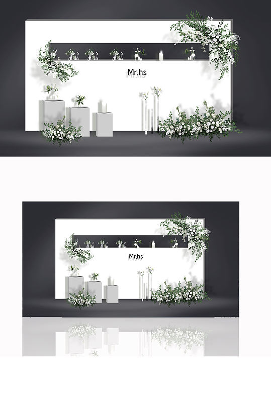 韩式新款白绿婚礼效果图清新简约合影背景板