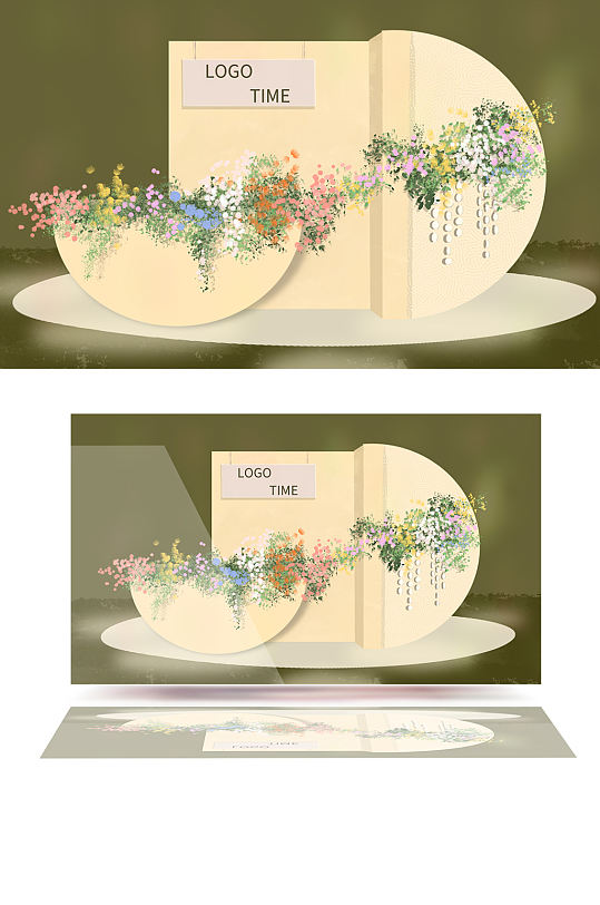 香槟色婚礼效果图合影大气奶茶色自然风花艺-众图网