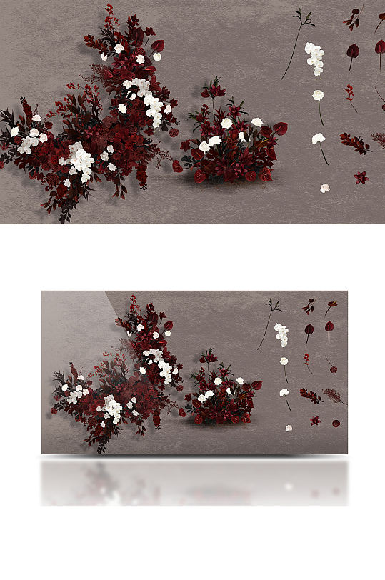 復(fù)古簡約紅白精致手繪花藝?yán)寺b飾婚禮