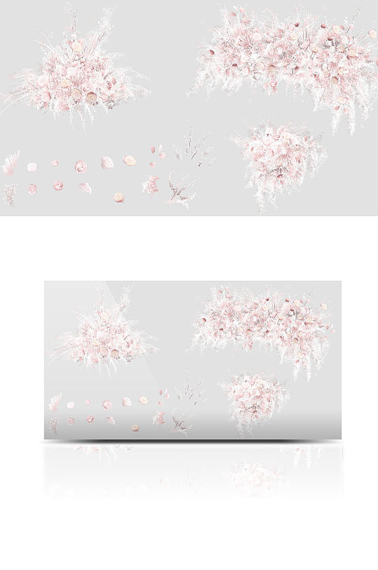 梦幻清新手绘分层粉色花艺浪漫装饰婚礼-众图网