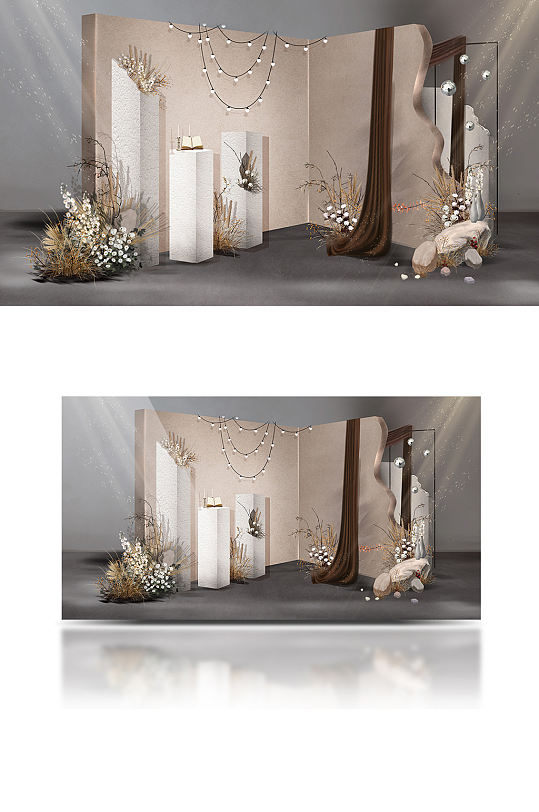 侘寂风咖色水泥灰婚礼手绘效果图复古背景-众图网