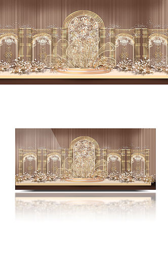 香槟色古典主舞台效果图金色铁艺合影背景板
