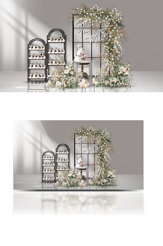 小清新婚礼甜品合影区梦幻花艺合影花草-众图网