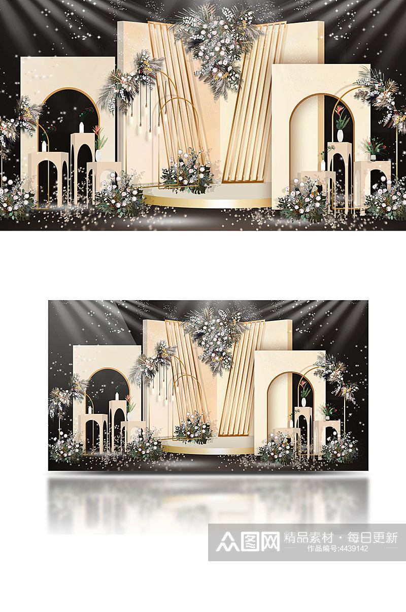 香槟色婚礼效果图设计梦幻清新合影背景板素材