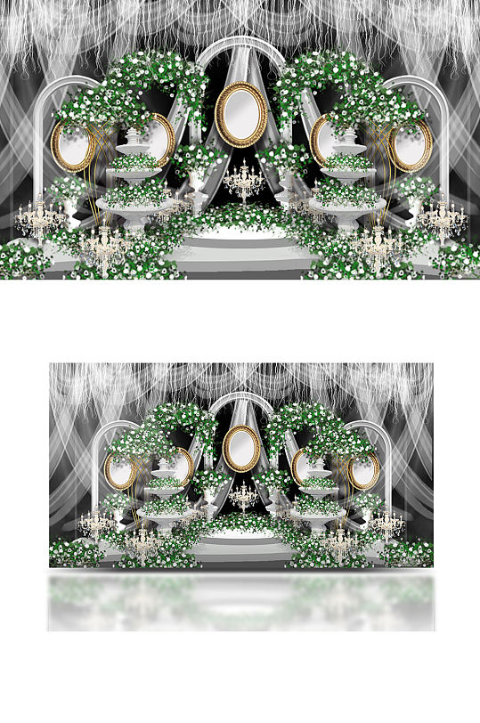 梦幻欧式花园婚礼森系婚礼白绿色舞台仪式区