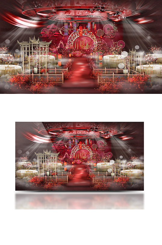 红金色系婚礼迎宾区效果图舞台仪式区大气-众图网