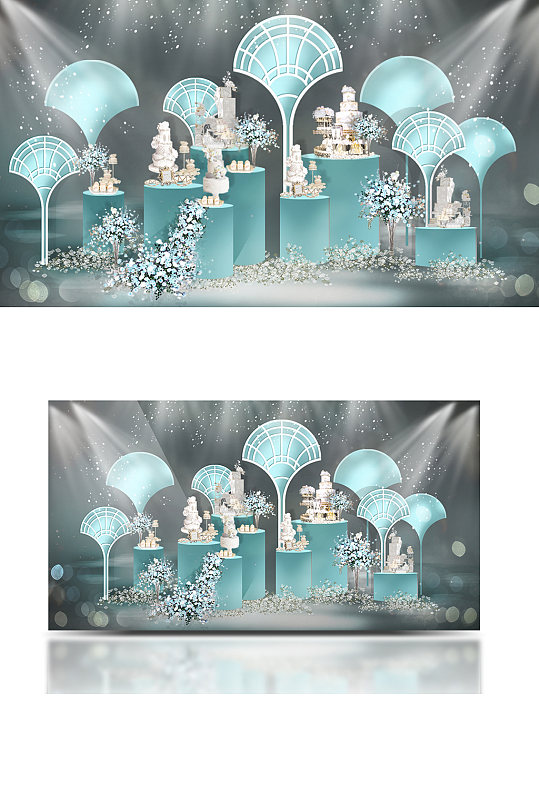 蒂芙尼蓝婚礼甜品区效果图梦幻唯美浪漫舞台-众图网