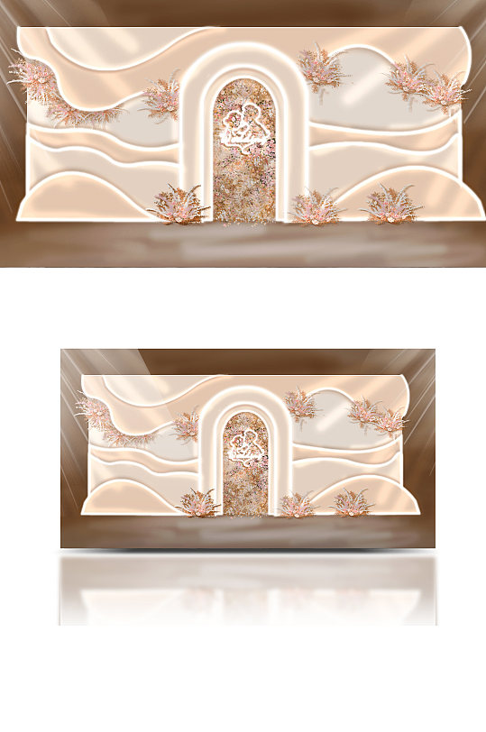 白色香槟色婚礼迎宾效果图合影背景板-众图网