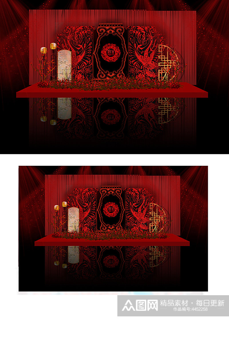 红黑撞色汉唐婚礼迎宾区背景板新中式合影素材