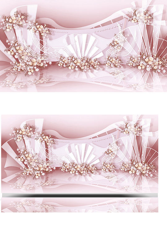 粉色婚礼留影区效果图梦幻浪漫迎宾背景板-众图网