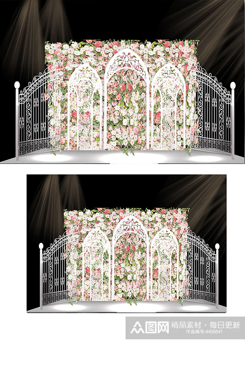 婚礼花墙迎宾区花艺铁艺白色唯美清新背景素材